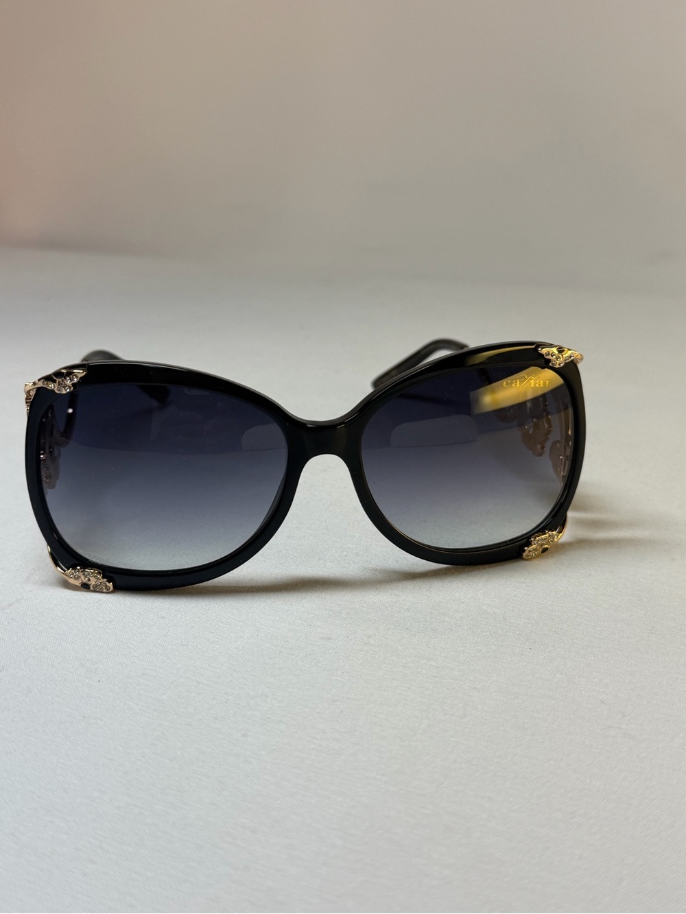 Caviar Champagne 6857 Swarovski Crystal Black Gold Sunglasses